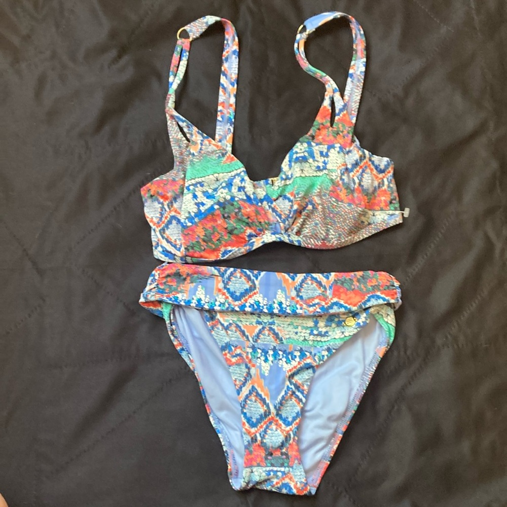 Sun seeker 34DD cup  Australian blue orange bikini swim set  small size4 bottom